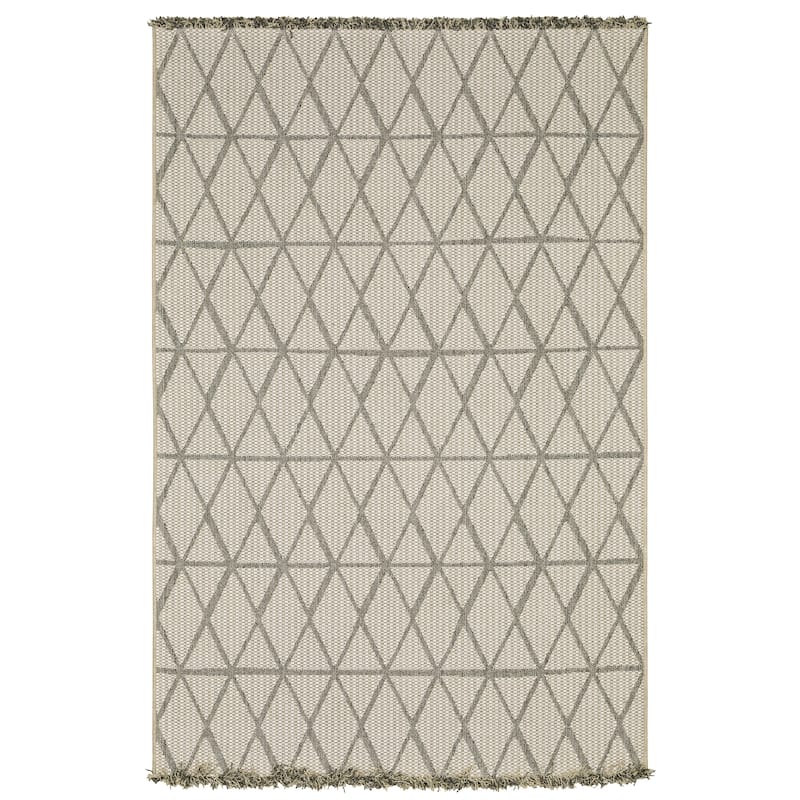 Style Haven Grayton Diamond Lattice Beige/ Black Indoor-Outdoor Fringe Edge Rug - 3'3" x 5'