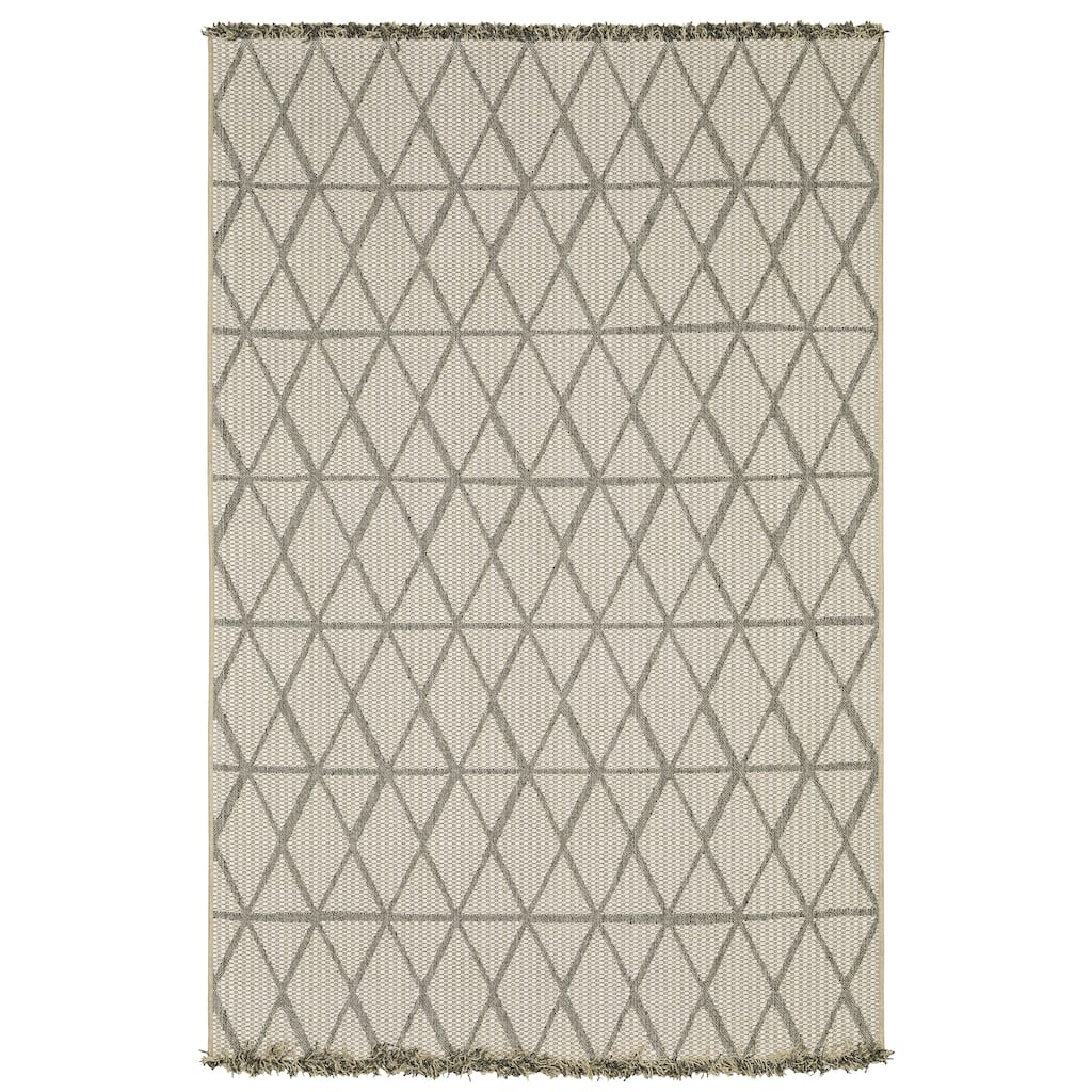 Style Haven Grayton Diamond Lattice Beige/ Black Indoor-Outdoor Fringe Edge Rug