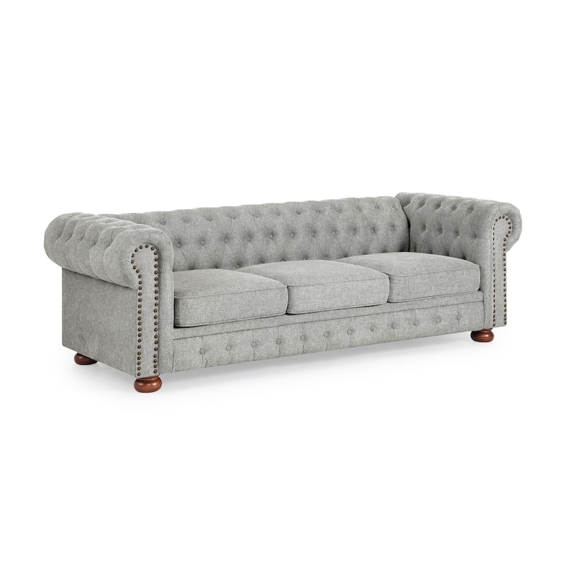 88.5″ Linen 3-Seater Sofa with Nailhead Trim & Solid Wood Frame