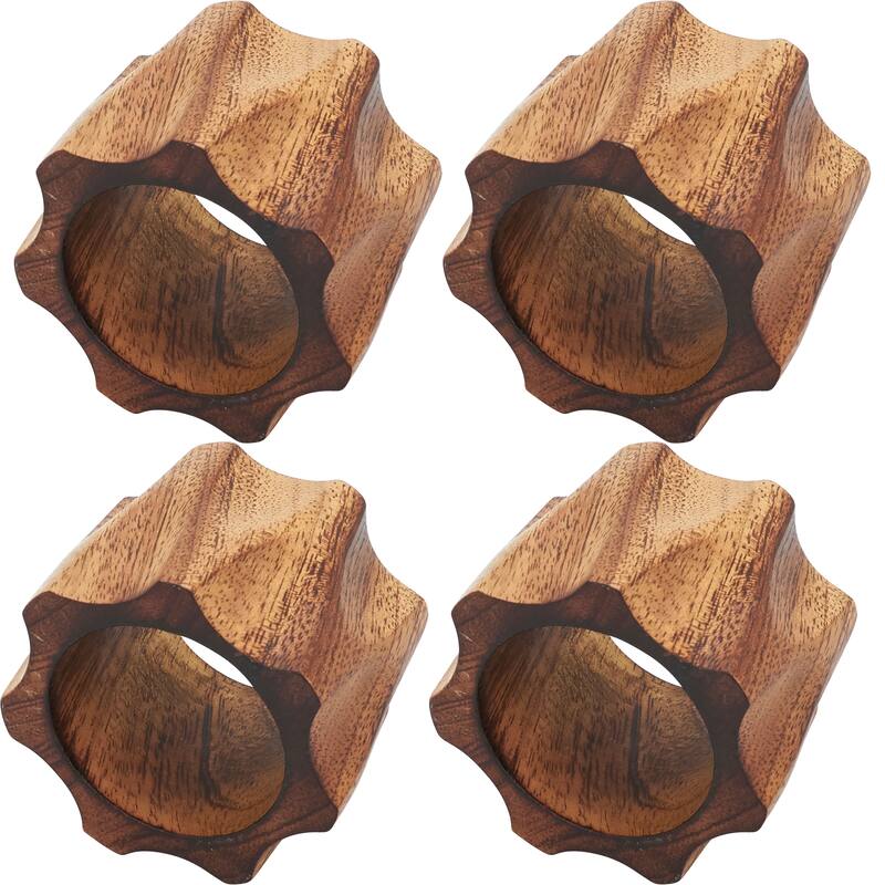 Napkin Rings With Twisted Wood Design (Set of 4) - Brown