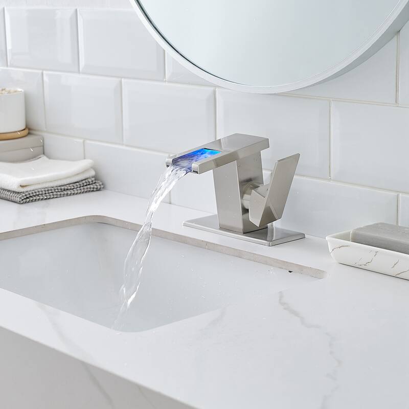 Brushed Nickel Bathroom Sink Faucet with tri-color LED Light