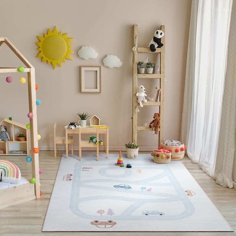 Well Woven Kids Rugs Playful Roads Modern Machine Washable Area Rug