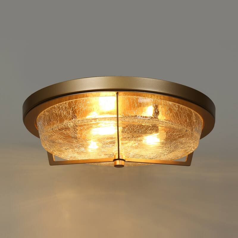 Modern Glam Flush Mount Light Textured Cracked Glass LED 3-light for Bedroom - D15" x H 5"