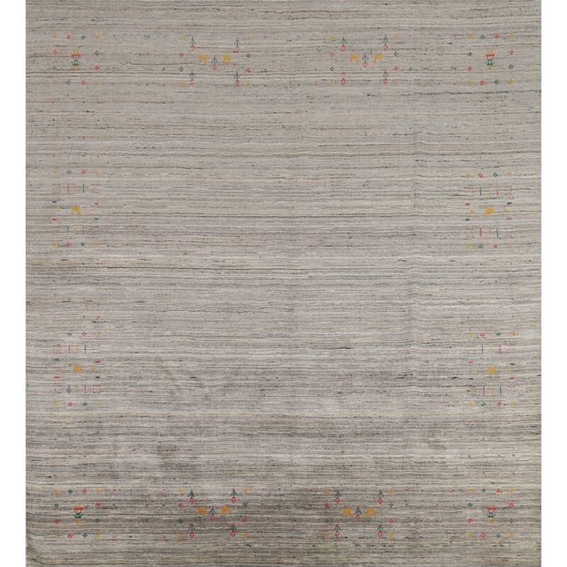 Striped Gabbeh Square Area Rug Hand-Knotted Wool Carpet - 7'10"x 7'11"