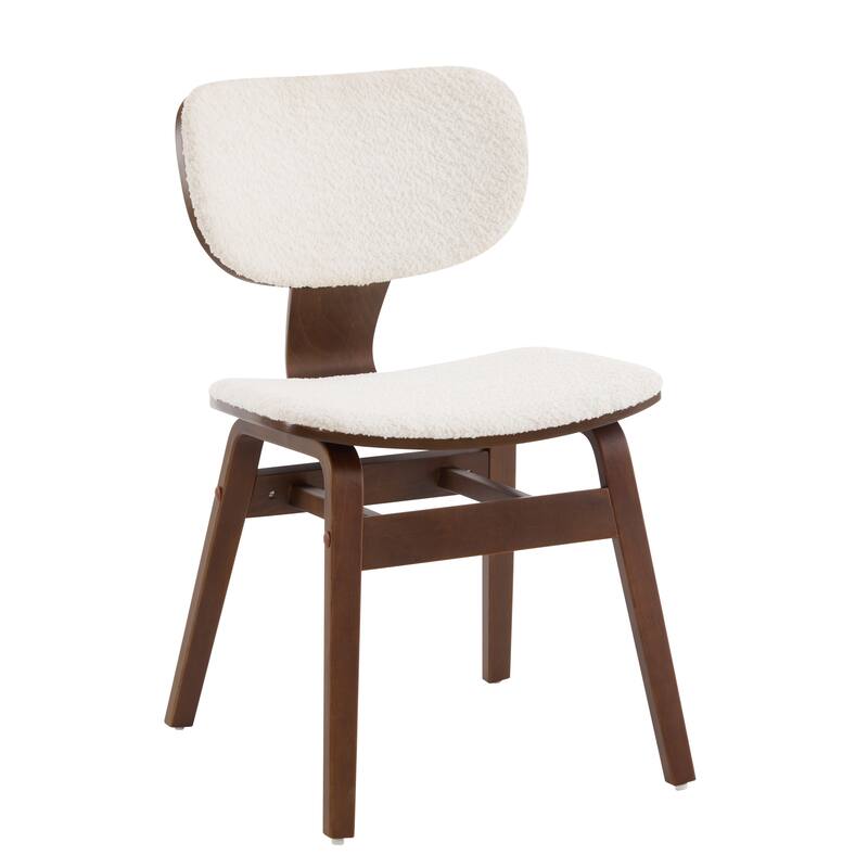 Roomfitters Modern Boucle Dining Chair with Upholstered Seat, Stylish Accent Side Chair for Home Decor, White + Walnut