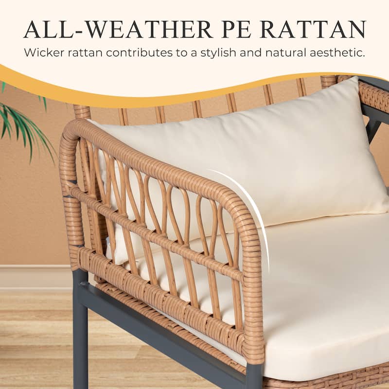 Outdoor Patio Ratten Woven Loveseat Conversation Furniture Set with Cushions