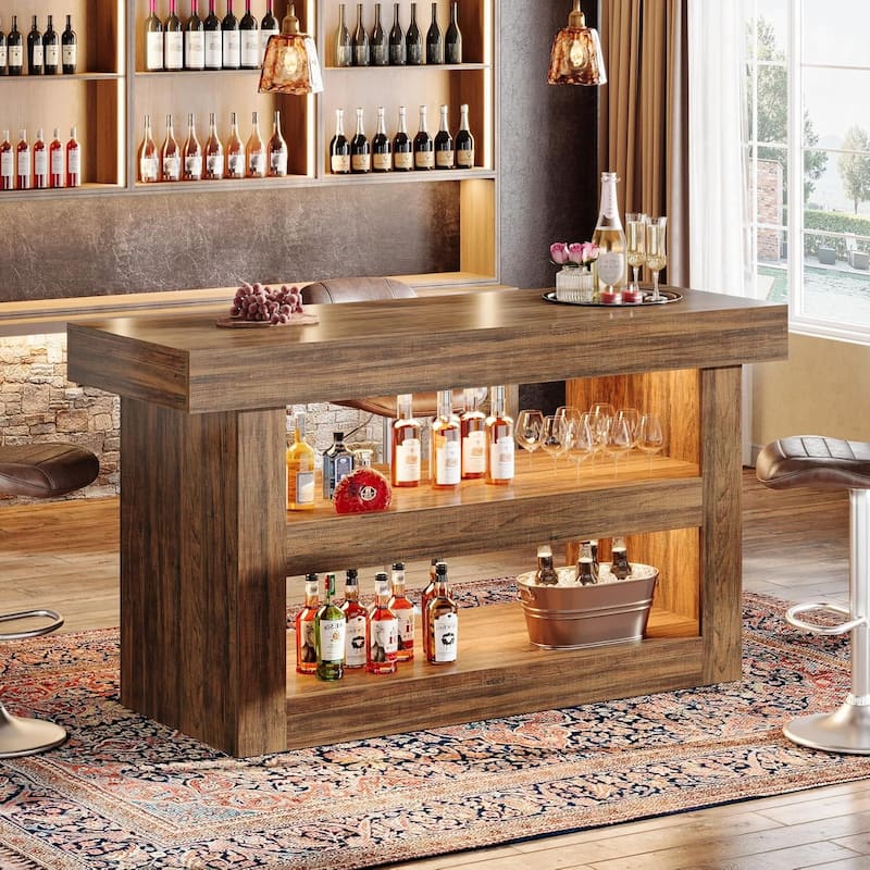 55-Inch Kitchen Island with Storage, 3-Tier Island Table with Large Countertop for Kitchen, Dining Room