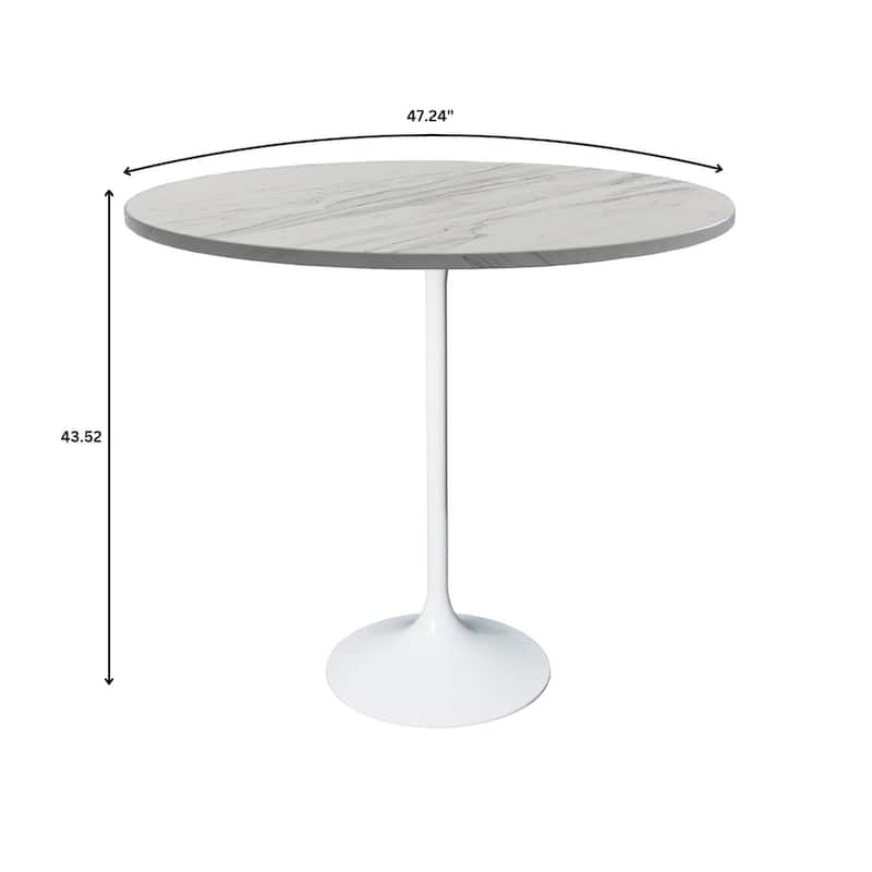 LeisureMod Verve Round Bar Dining Table with White Resin TableTop and White Steel Base for Kitchen & Dining Room