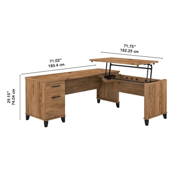 dimension image slide 7 of 10, Bush Somerset 72W 3 Position Sit to Stand L Shaped Desk in Ash Gray
