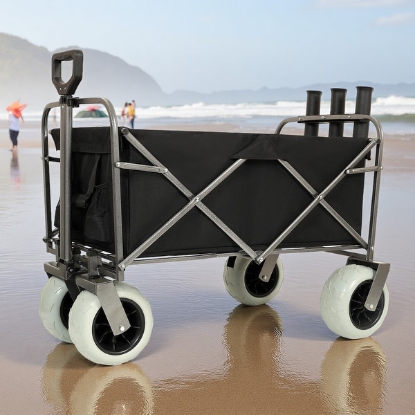 fishing carts with rod holders Fishing Cart with Rod Holders, Big Wheels and Multiuse Bag for Camping, Beach
