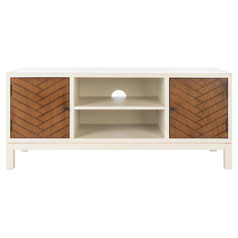 SAFAVIEH Dwan 47-inch Storage Media TV Stand - 47.3" W x 15.8" L x 20" H - 47Wx16Dx20H - Distressed White /Honey Brown