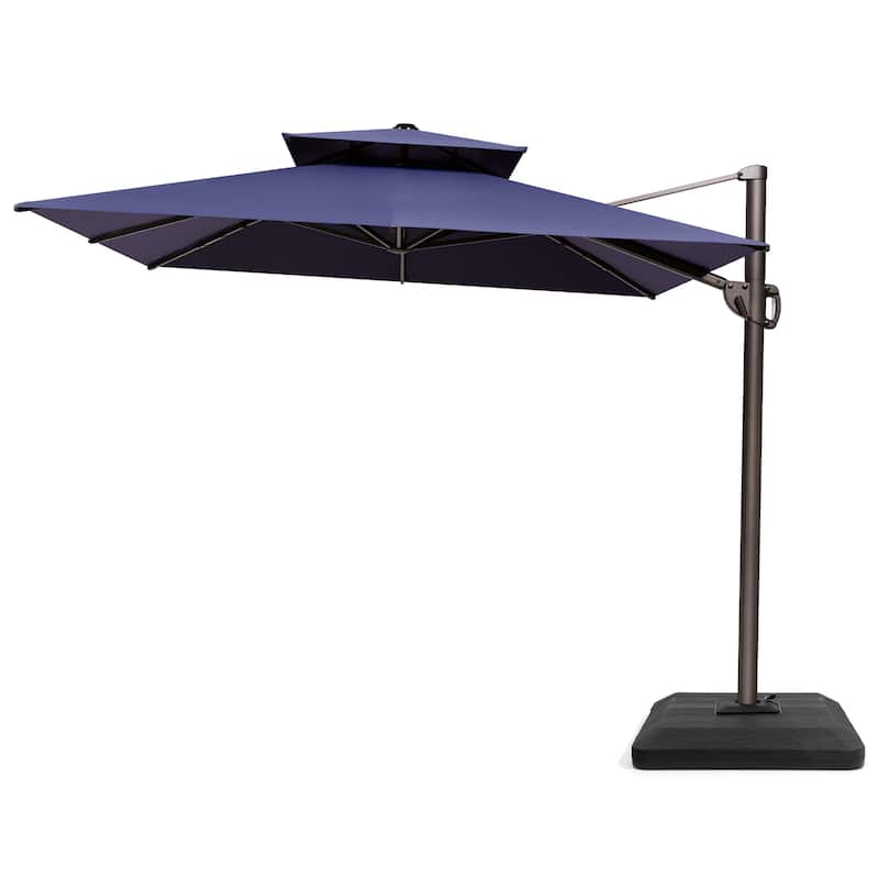 9 FT x 12 FT Outdoor Patio Dual Top Umbrella Cantilever Offset with Premium Base