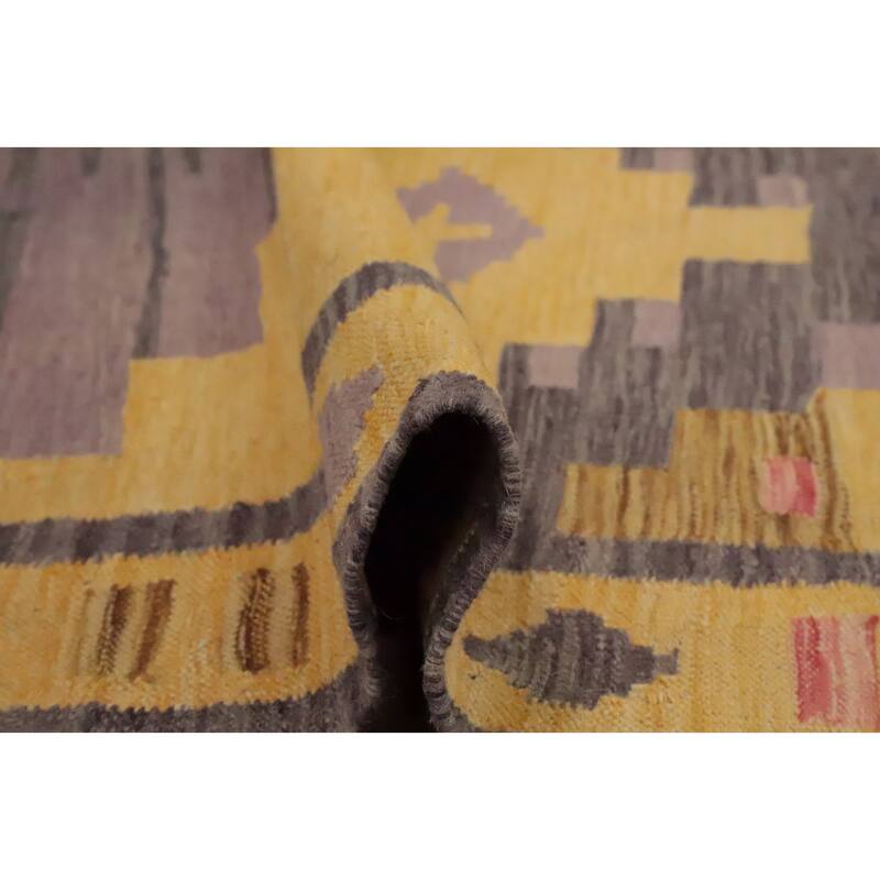 Hand Woven Oriental 100% Wool Carpet Southwestern Tribal Yellow & Gold Kilim Area Rug - 5' 1'' X 3' 3''