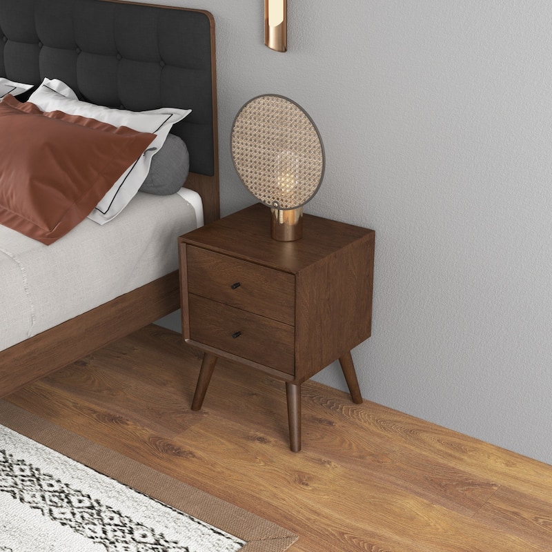 GDFStudio - Caroline Modern 2-Drawer Solid Wood Nightstand with Walnut Finish for Bedroom or Living Room
