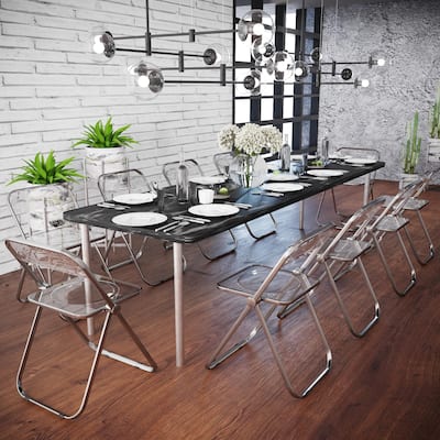 Acrylic Folding Dining Chair with Chrome Frame Set of 4 Lawrence Series by LeisureMod