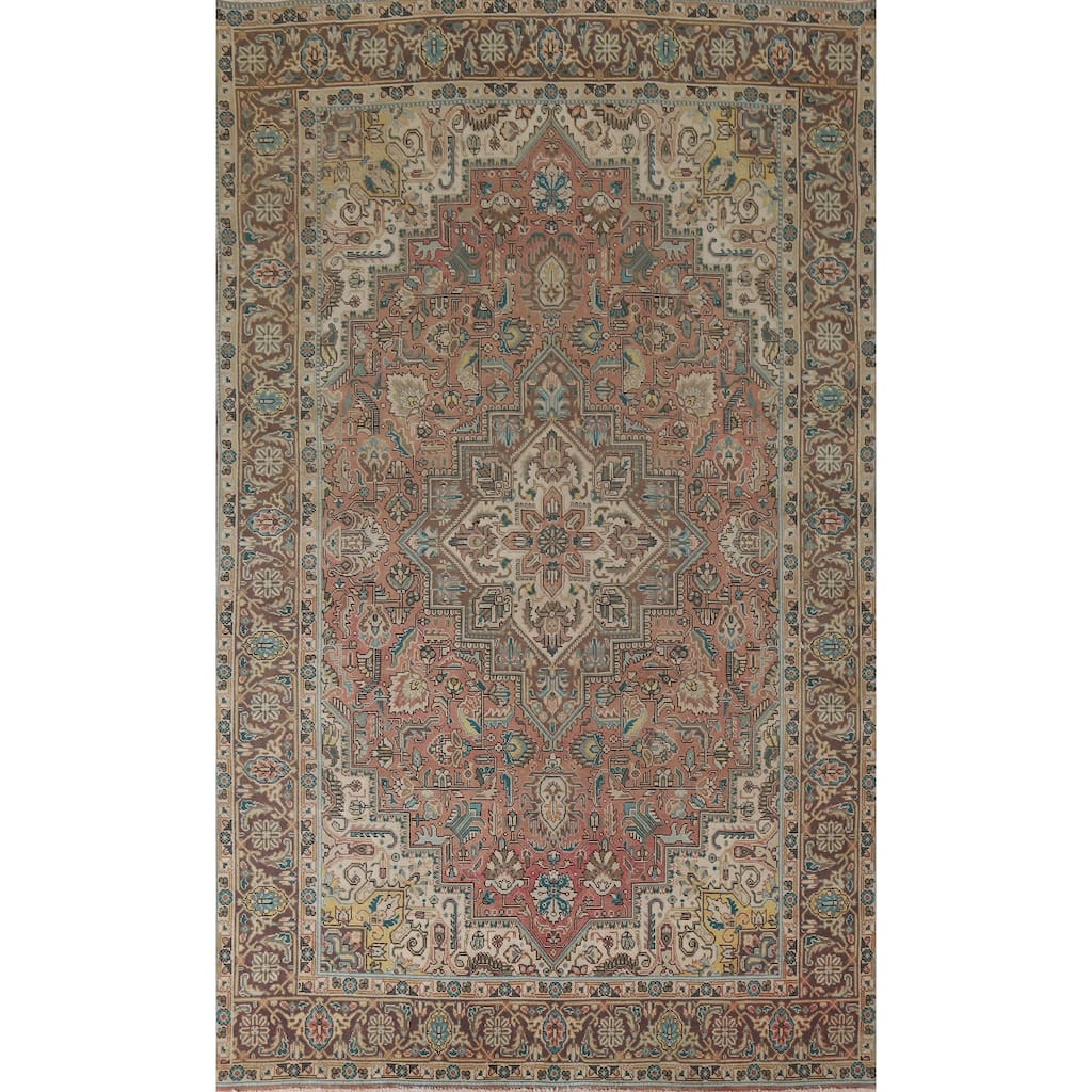 Hand Knotted Oriental 100% Wool Carpet Traditional Medallion Pink Tabriz Area Rug - 9' 7'' X 6' 4''