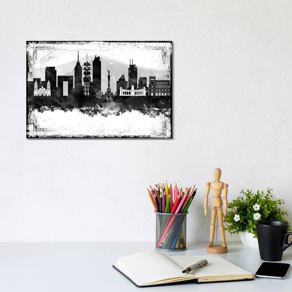 iCanvas "Mexico City Black And White Framed Skylines" by WallDecorAddict Canvas Print