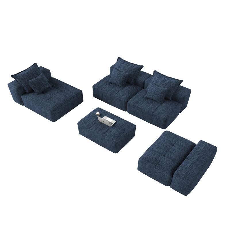 Modern Oversized Modular Sectional Sofa, Sparkling Chenille, 6 PCS DIY, No Assembly, Blue