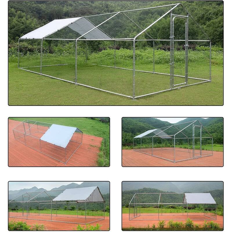 BOSSIN Bold Chicken Coop Run Large Metal Chicken Pen OutdoorPoultry Cage Spire Shape Heavy Duty Walkin for Yard with Waterproof