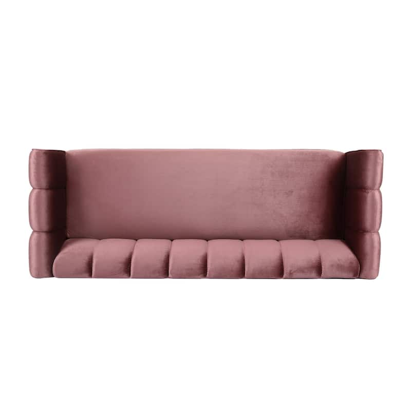 Orla Sofa, 83 Inch, Retro Channel Tufted Stitch Design, Pink Velvet