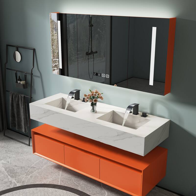 2-Handle Waterfall Bathroom Sink Faucet, Widespread Bathroom Faucets for Sink