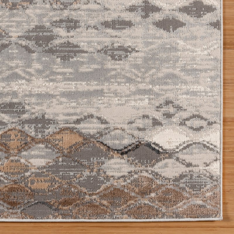 Gertmenian Baku Gray/Beige/Blue/Ivory Polyester/Polypropylene Soft Plush Area Rug Collection