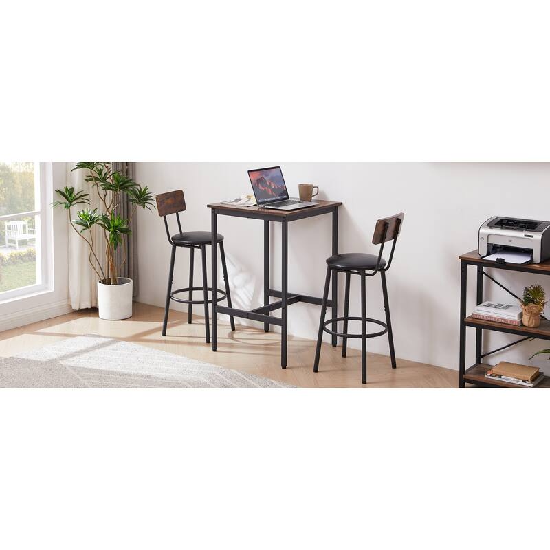 Bar Table Set with 2 Soft Seat Bar stools with backrest