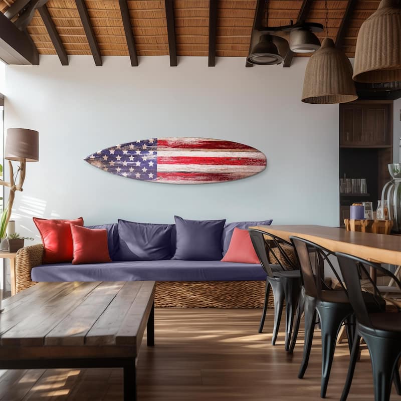 American Flag Wood Surfboard Plaque Wall Sign - 60"x15" - 60" x 15"