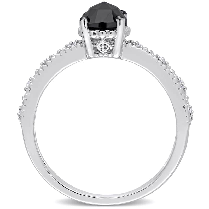 Miadora Sterling Silver with Black Rhodium 1ct TDW Black and White Diamond Vintage Engagement Ring