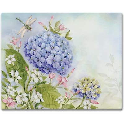 Nature's Grace Dragonfly Hydrangea 3mm Heat Tolerant Tempered Glass Cutting Board 15” x 12” Made in the USA Dishwasher Safe