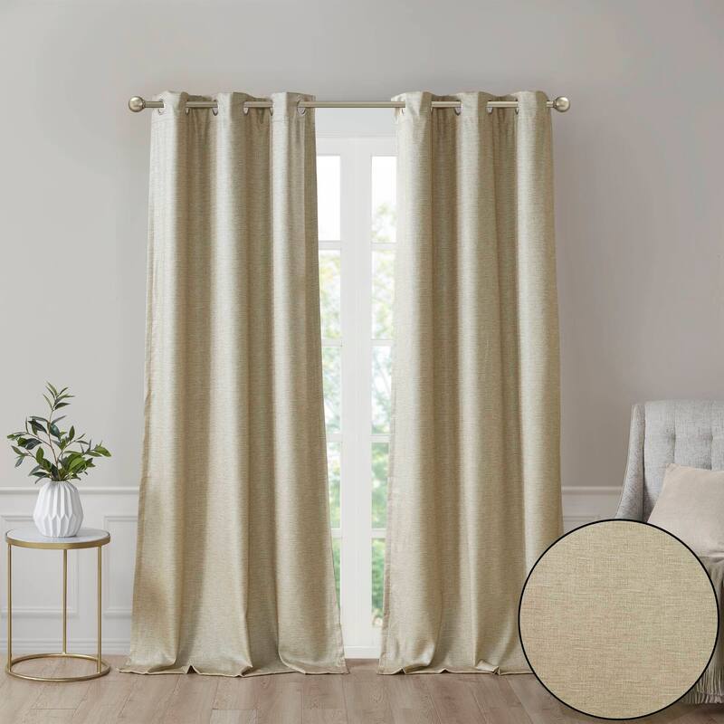 SunSmart Leighton Tonal Printed Faux Silk Total Blackout Curtain Panel Pair
