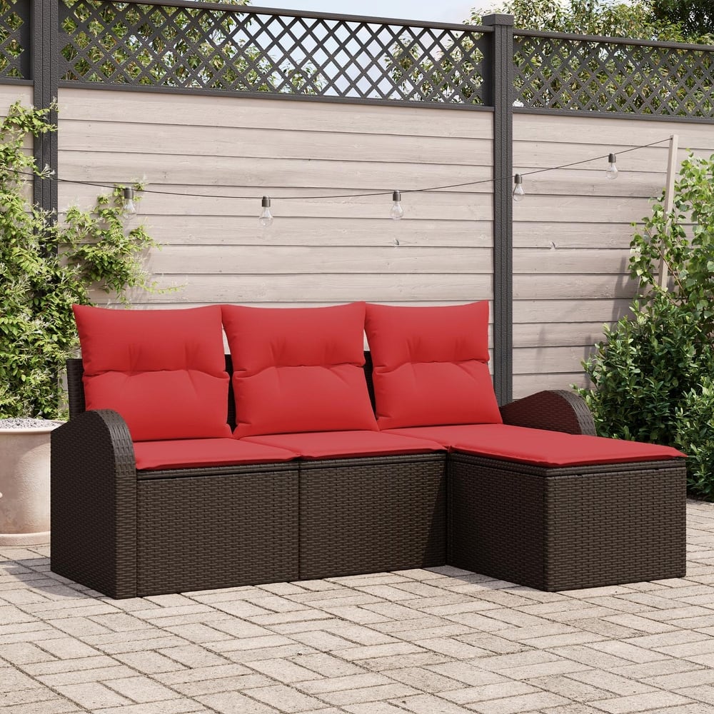 vidaXL 4 Garden Sofa Set with Cushions Black/Brown/Grey Poly Rattan - 70.5 x 24.4 x 27.2