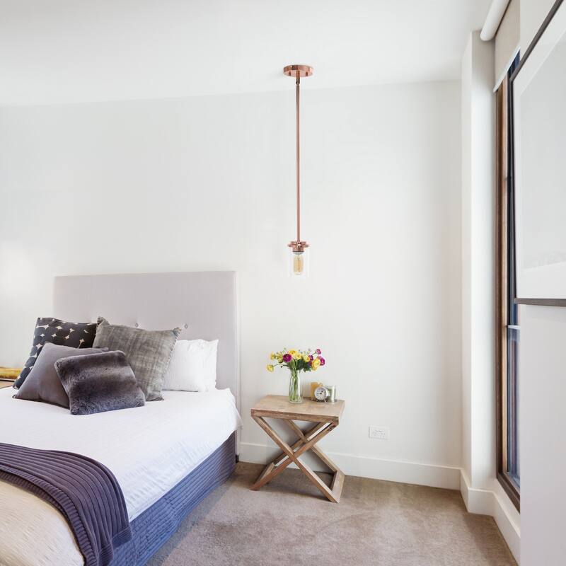 1-Light Pendant - Modern Adjustable Clear Glass Ceiling Light - Antique Brass Finish - 9.5