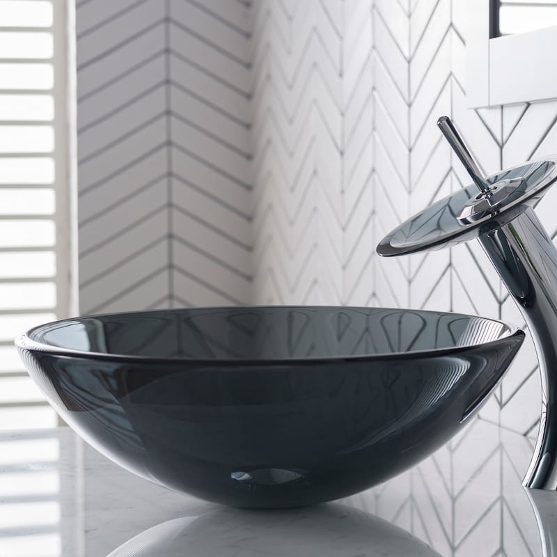Kraus 16-1/2" Clear Black Glass Vessel Bathroom Sink Only