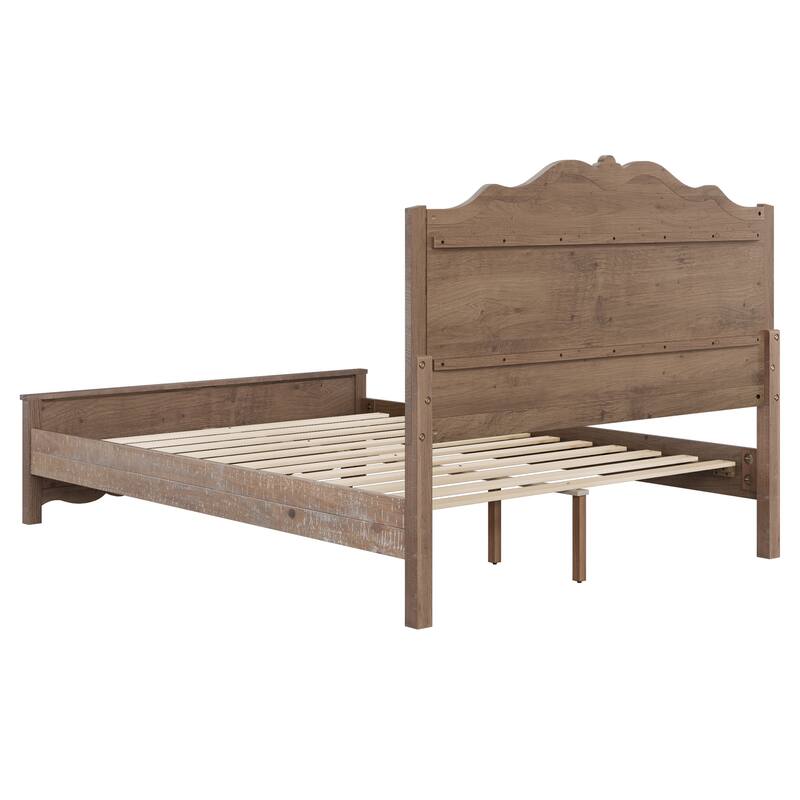 Modern Bed Solid Wood Platform Bed Frame Queen/King Size Bed with Headboard and Wood Slat Support for Bedroom