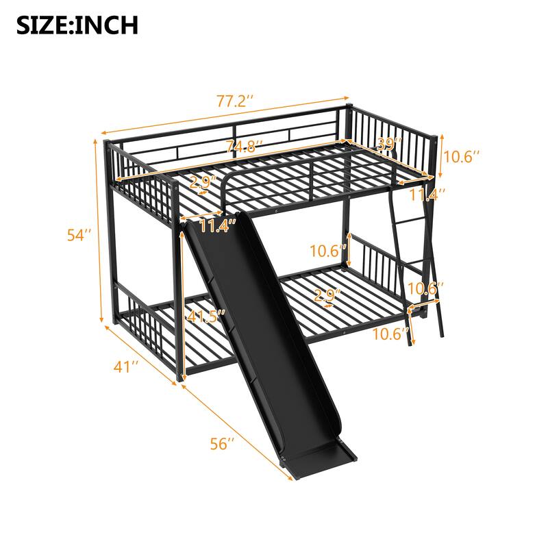 Black Twin over Twin Industrial Vertical Tubes Style Metal Bunk Bed