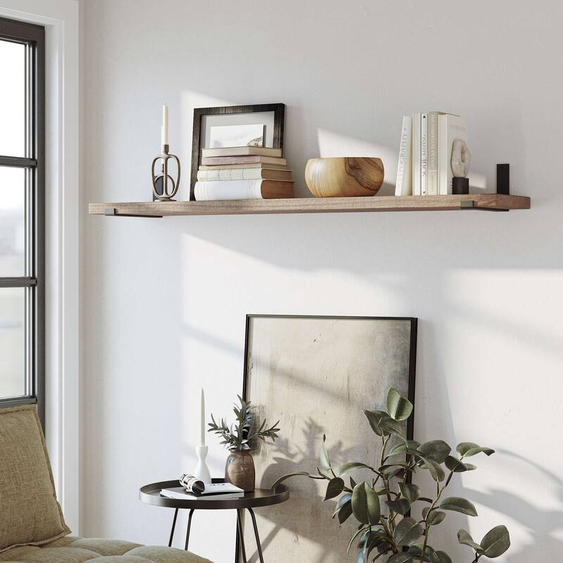 Wallniture Forte Wood Board 60" Long, 11.25'' Deep, 1.5" Thick, Wood Floating Shelf for Wall with Heavy Duty Metal Brackets, 1pc