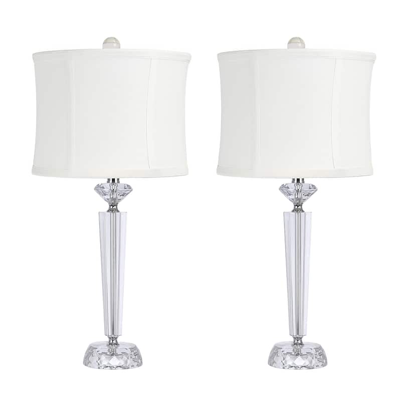 Diamond Torch 25.75" Crystal Table Lamp Set Off-White Shades - Clear