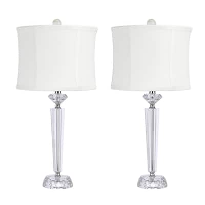 Diamond Torch 25.75" Crystal Table Lamp Set Off-White Shades