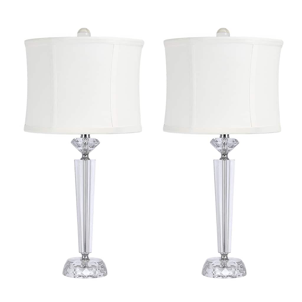Diamond Torch 25.75" Crystal Table Lamp Set Off-White Shades