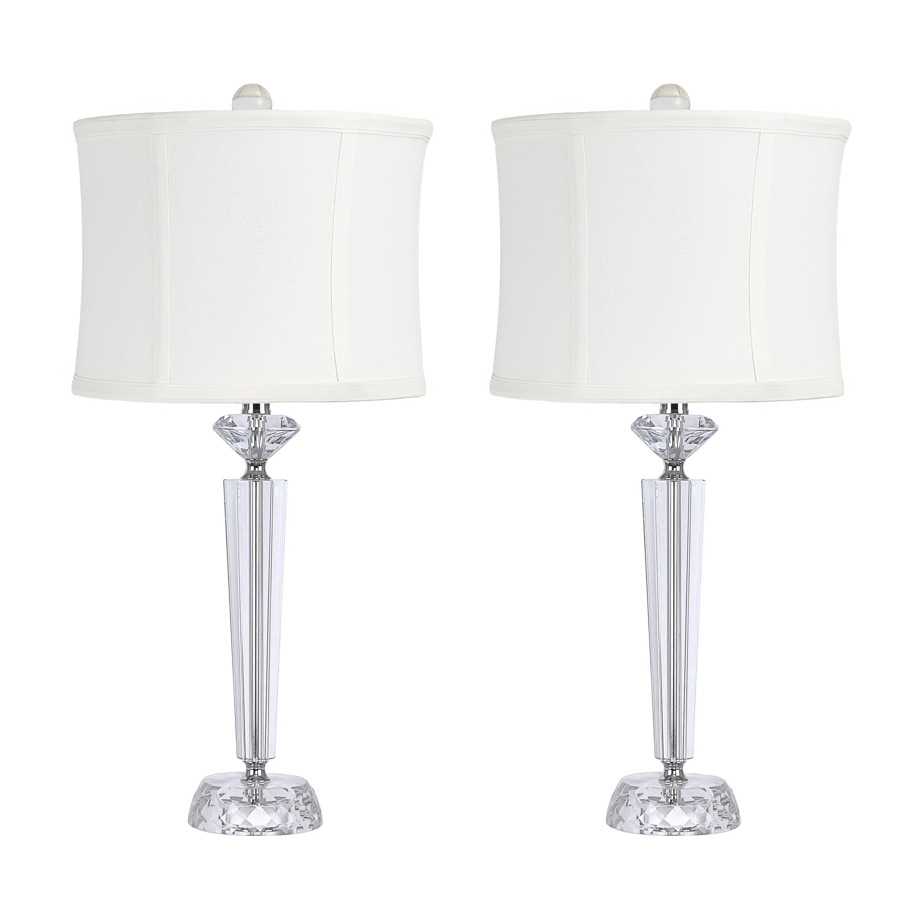Diamond Torch 25.75" Crystal Table Lamp Set Off-White Shades