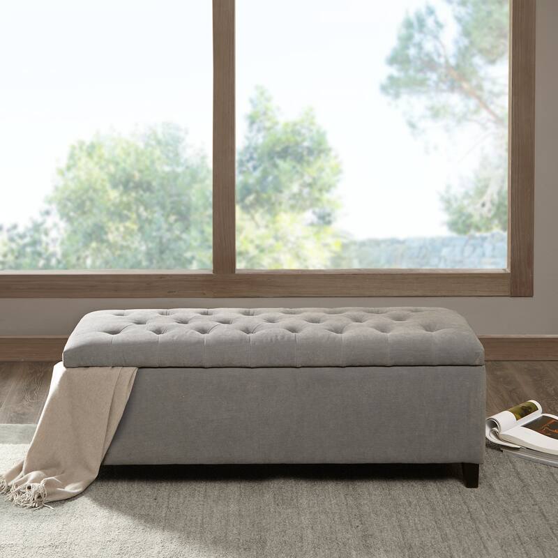 Mid-Century Modern Upholstered Storage Bench with Tufted Top for Stylish & Functional Storage - Light Grey