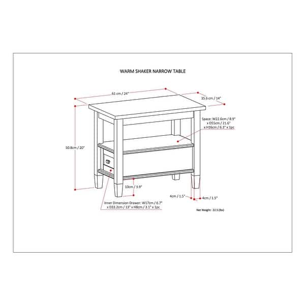 dimension image slide 2 of 3, WYNDENHALL Norfolk SOLID WOOD 14 inch Wide Rectangle Transitional Narrow Side Table - 14 Inches wide