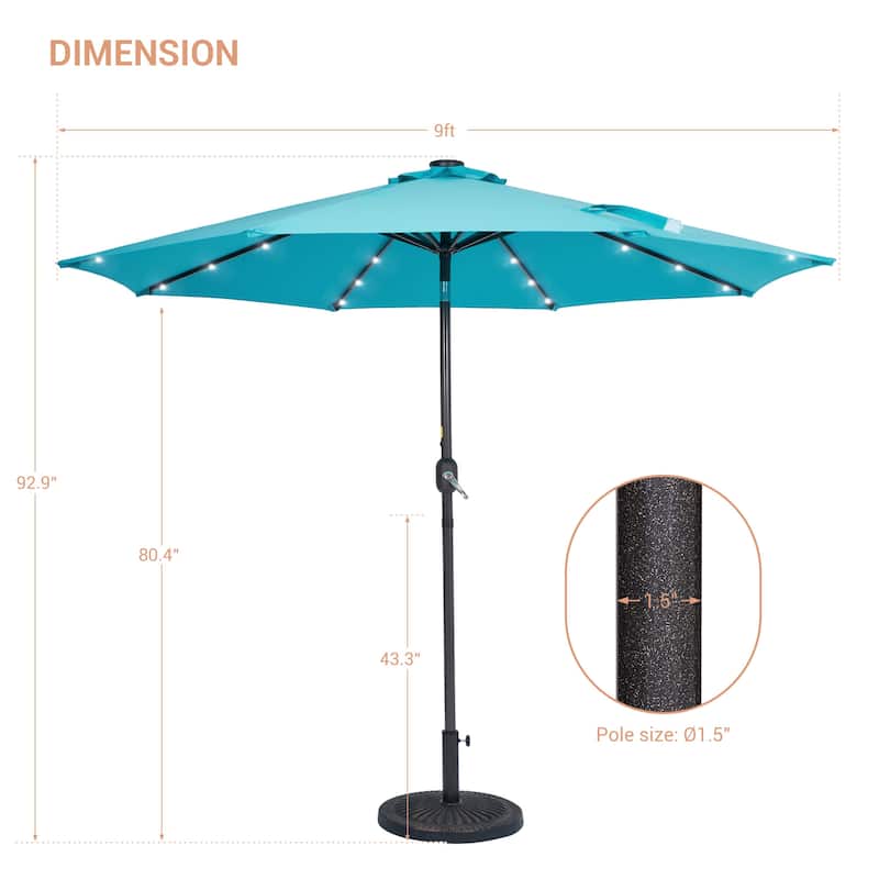 LIVOOSUN LED 9ft Patio Umbrella Market Umbrella Steel Tilt w/Crank