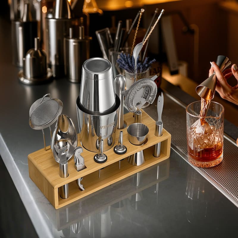 Complete 13 Pcs Bartender Kit Stainless Steel Shaker Set with Cocktail Cards - 12.01 x 4.53 x 11.22 in
