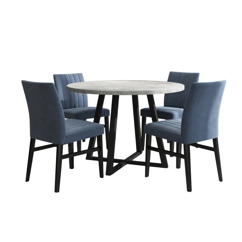 Roundhill Furniture Edo 5-Piece Dining Set, Round Table with 4 Upholstered Chairs,