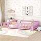 preview thumbnail 1 of 7, Full Size Bed Floor Bed with Safety Guardrails and Door for Kids Pink - Full