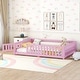 preview thumbnail 10 of 79, Modern Floor Bed with Safety Guardrails and Door, Suitable for Kids Full Pink
