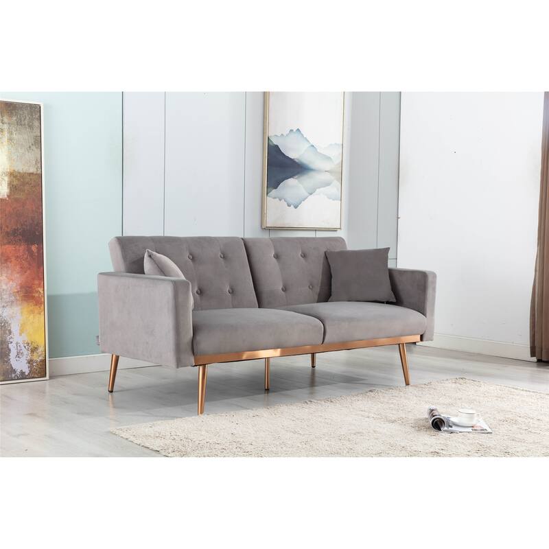 Velvet Upholstered Tufted Loveseats Sleeper sofa with Golden Legs