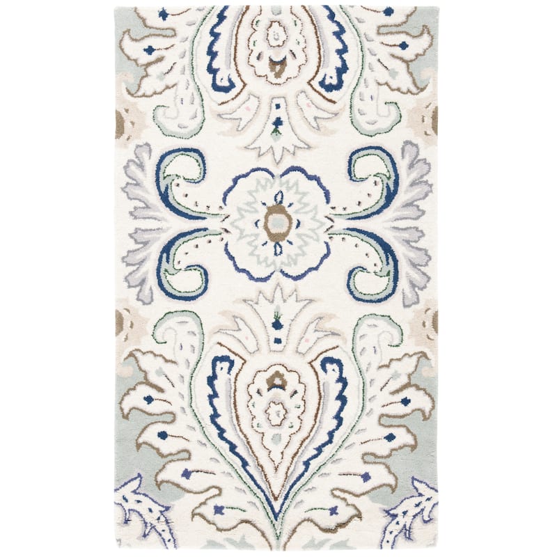 SAFAVIEH Handmade Bella Manjulata Floral Wool Rug - 3' x 5' - Ivory/Blue